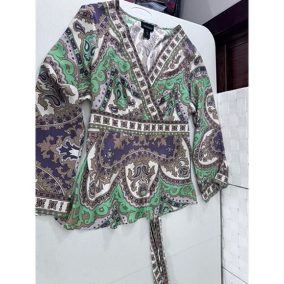 "LANE BRYANT" Stunning Beaded Criss Cross Belted SZ 14/16 Flare Sleeves Gypsy - Picture 5 of 12